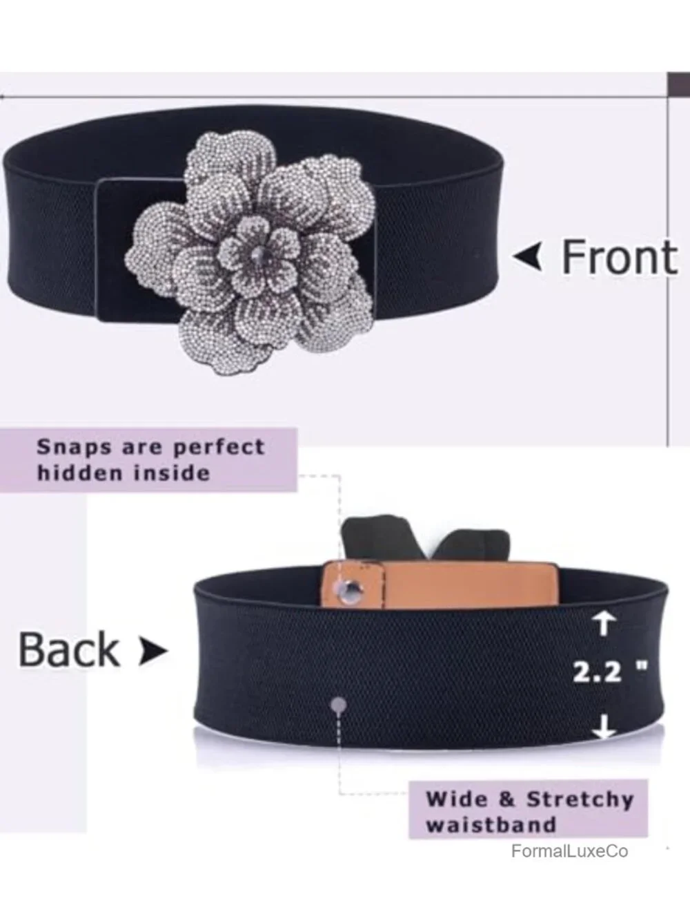 Shiny Flower Buckle Bling Stretchy Wide Dress Belt Elastic Rhinestone